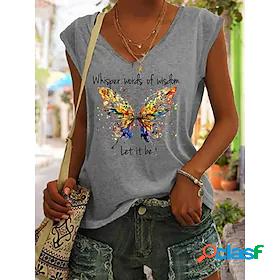 Womens Tank Top Camis Butterfly Butterfly Letter V Neck