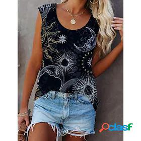 Womens Tank Top Camis Galaxy Round Neck Print Casual