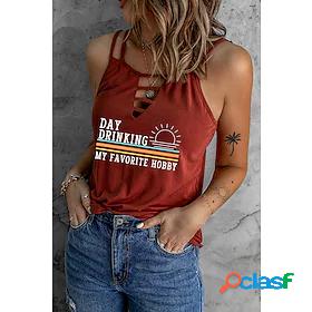 Womens Tank Top Camis Graphic Letter Cut Out Print V Neck