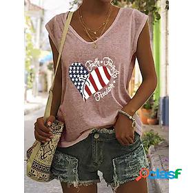 Womens Tank Top Camis Independence Day Heart USA Letter V