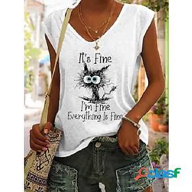 Womens Tank Top Everything is Fine V Neck Basic Tops Green