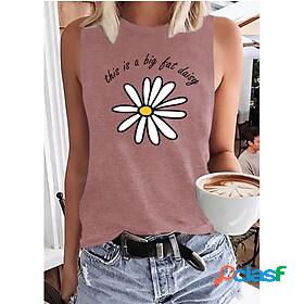 Womens Tank Top Floral Daisy Letter Round Neck Print Basic