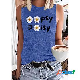 Womens Tank Top Graphic Daisy Letter Round Neck Print Basic