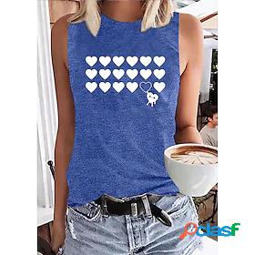 Womens Tank Top Graphic Round Neck Print Basic Tops Blue