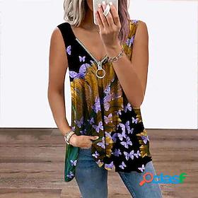 Womens Tank Top Vest Floral Theme Butterfly Butterfly Leaves