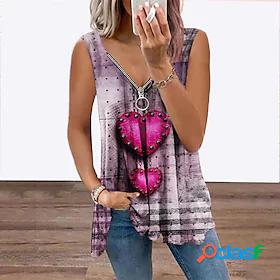 Womens Tank Top Vest Heart V Neck Flowing tunic Quarter Zip