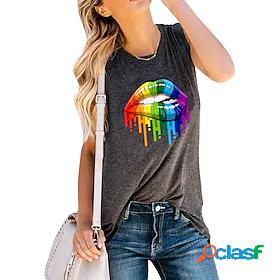 Womens Tank Top Vest T shirt Rainbow Graphic Mouth Round