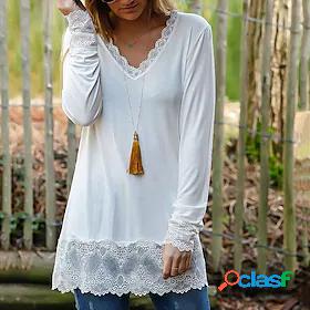 Womens Tunic Lace Hole Lace Lace Y Neck Spring Fall Regular