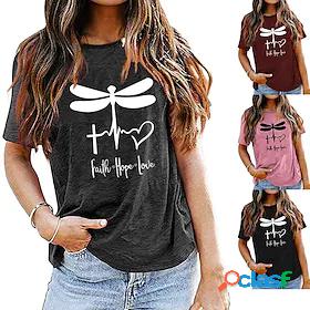 Womens faith hope love dragonfly letters love print short