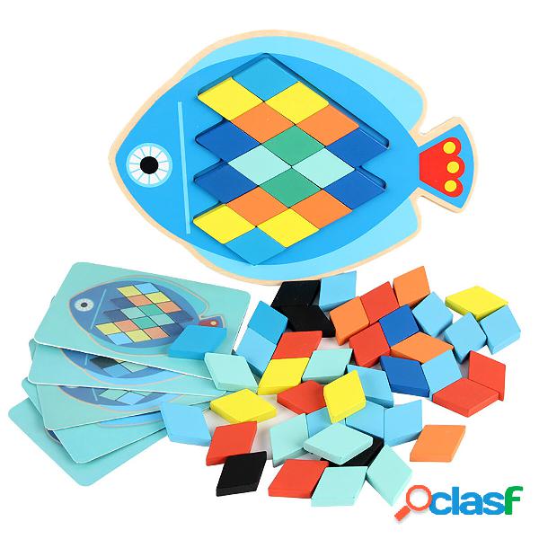 Wood DIY Assembly Jigsaw Puzzle Toy Colors Shapes Cartoon