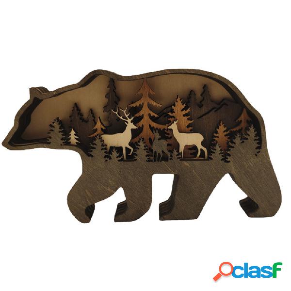 Wooden Crafts Decorative Ornaments Elk Brown Bears Animal
