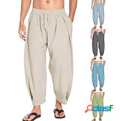pantaloni da yoga in lino da uomo tasche laterali pantaloni