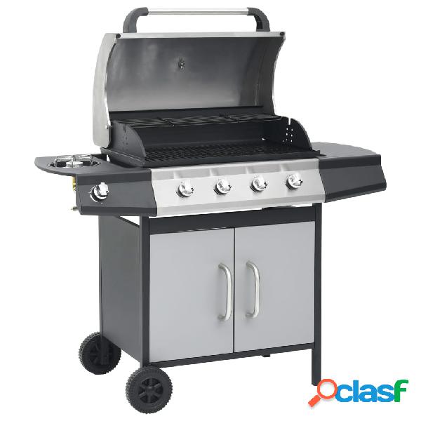 vidaXL Barbecue Griglia a Gas 4+1 Fornelli Nero Argento