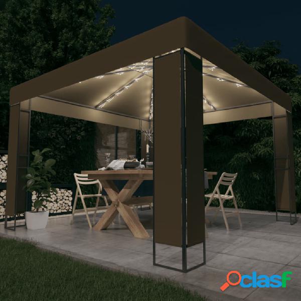 vidaXL Gazebo con Tetto Doppio e Luci LED 3x3x2,7 m Grigio
