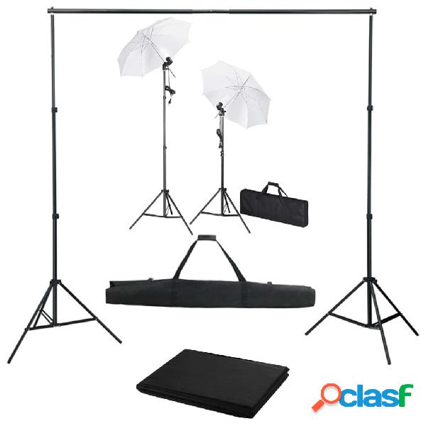 vidaXL Kit Studio Fotografico con Fondale Luci e Ombrelli
