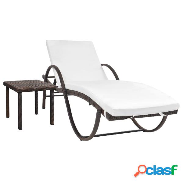 vidaXL Lettino Prendisole con Cuscino e Tavolo in Polyrattan