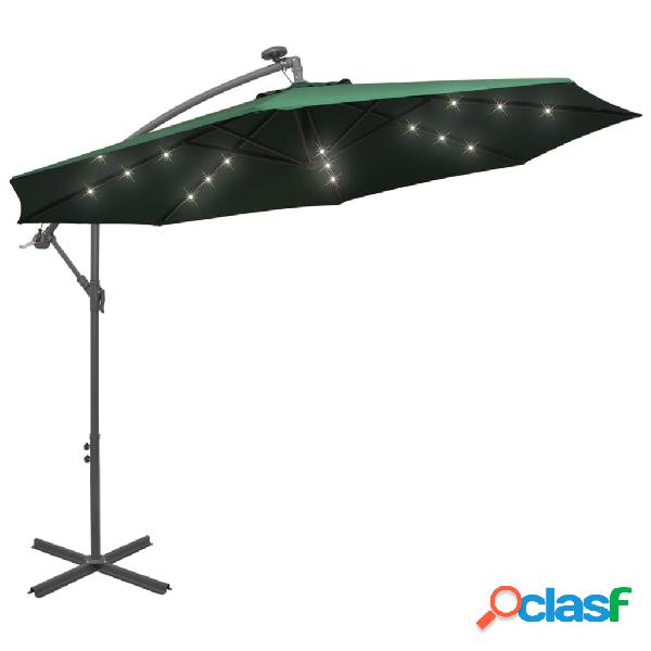 vidaXL Ombrellone Pensile con Luci LED 300 cm Verde Palo in