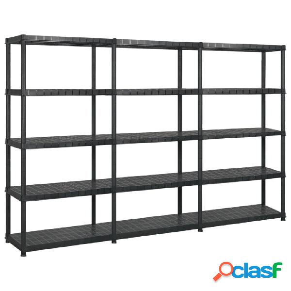 vidaXL Scaffale a 5 Ripiani Nero 255x40x185 cm in Plastica