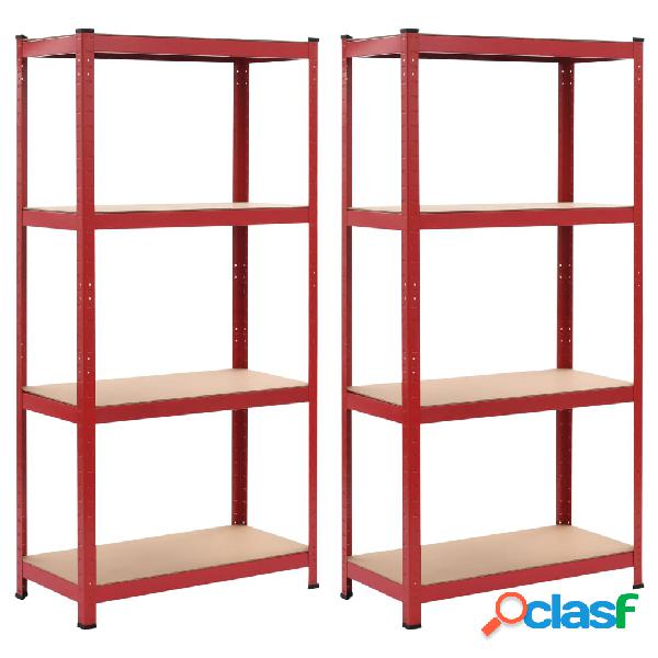 vidaXL Scaffali 2 pz Rossi 80x40x160 cm in Acciaio e MDF