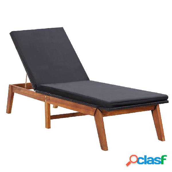 vidaXL Sdraio con Cuscino in Polyrattan e Legno Massello di
