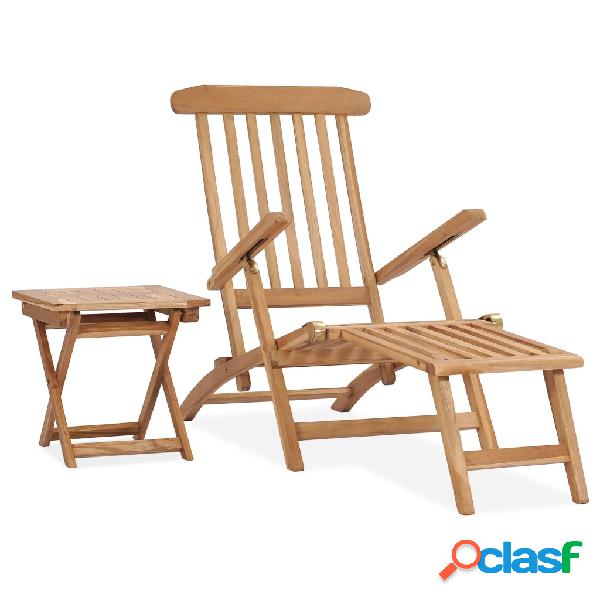 vidaXL Sdraio da Esterno con Poggiapiedi e Tavolino in Teak