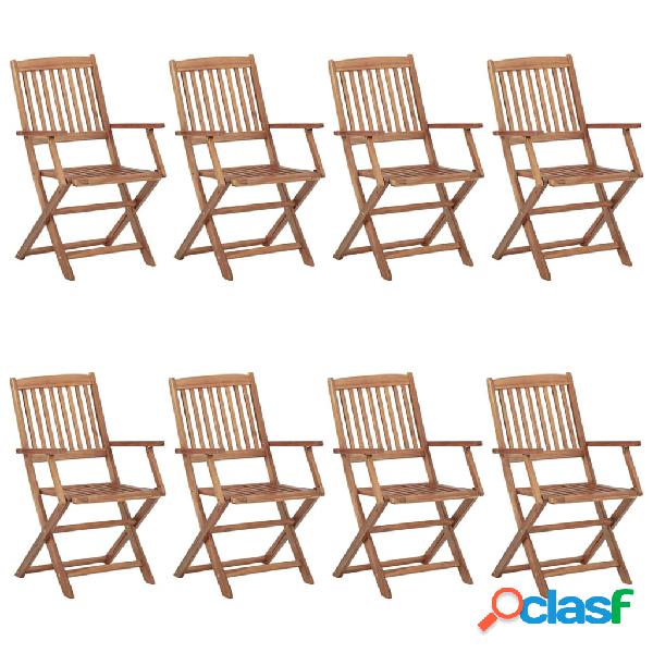 vidaXL Sedie da Esterni Pieghevoli 8 pz in Legno Massello