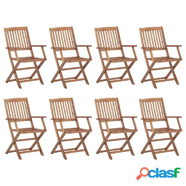 vidaXL Sedie da Giardino Pieghevoli 8 pz in Legno Massello