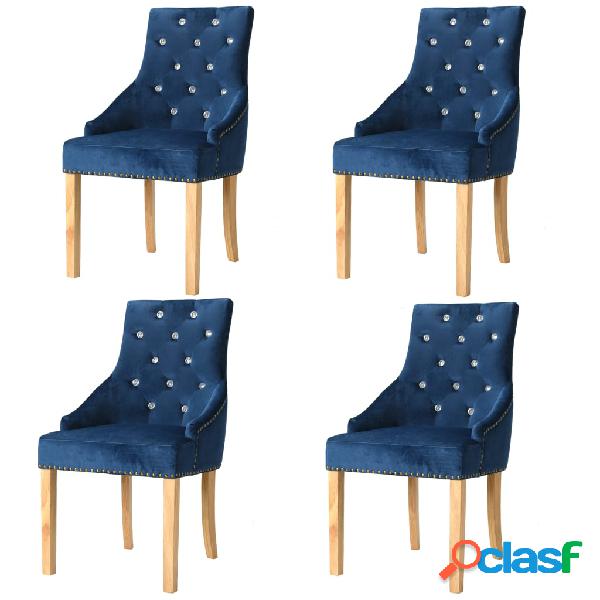 vidaXL Sedie da Pranzo 4 pz Blu in Massello di Rovere e