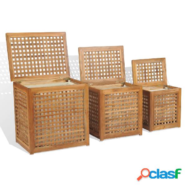 vidaXL Set Cesti Portabiancheria 3 pz in Legno di Teak