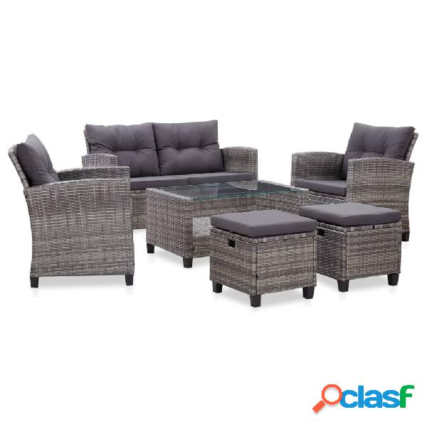 vidaXL Set Divani da Giardino 6 pz con Cuscini Polyrattan