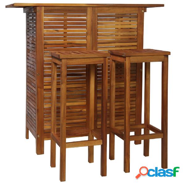 vidaXL Set Tavolo e Sedia da Bar 3 pz in Legno Massello di