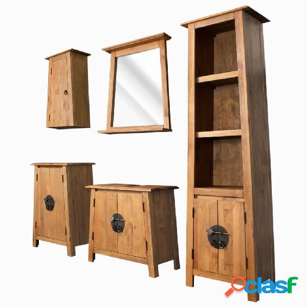 vidaXL Set da Bagno 5 pz in Legno Massello di Pino di