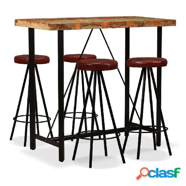vidaXL Set da Bar 5 pz in Legno Massello di Recupero e Vera