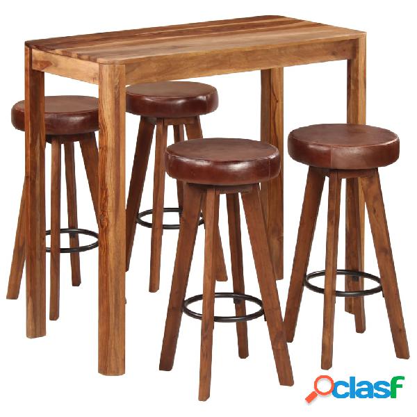 vidaXL Set da Bar 5 pz in Legno Massello di Sheesham
