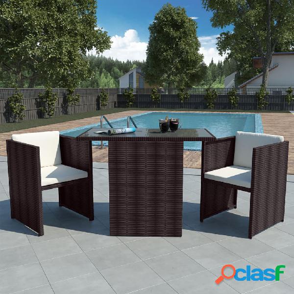 vidaXL Set da Bistrot 3 pz con Cuscini in Polyrattan Marrone