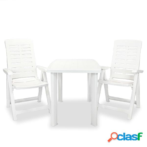 vidaXL Set da Bistrot 3 pz in Plastica Bianco