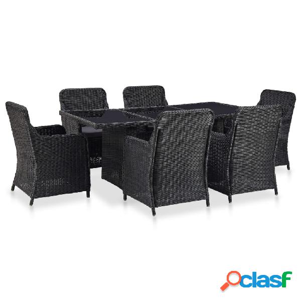 vidaXL Set da Pranzo da Giardino 7 pz in Polyrattan Nero