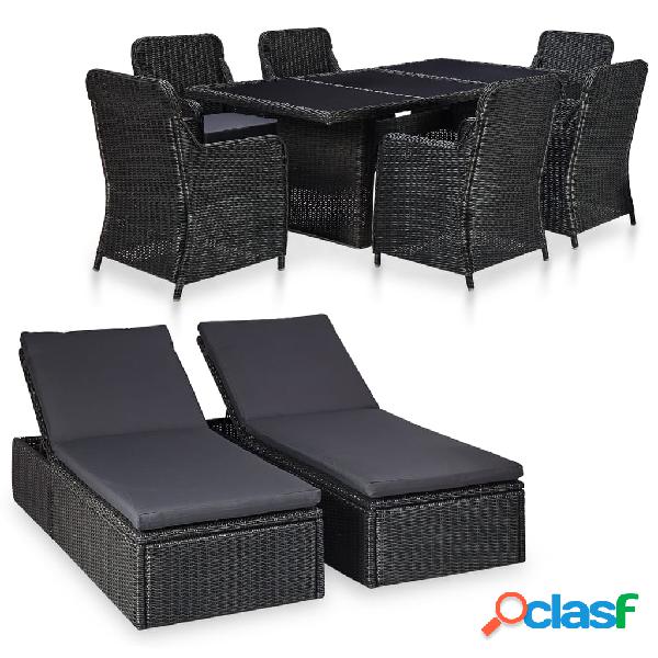 vidaXL Set da Pranzo da Giardino 9 pz in Polyrattan Nero