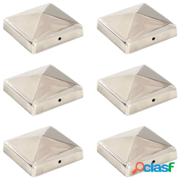 vidaXL Tappi per Pali a Piramide 6 pz in Acciaio Inox 91x91