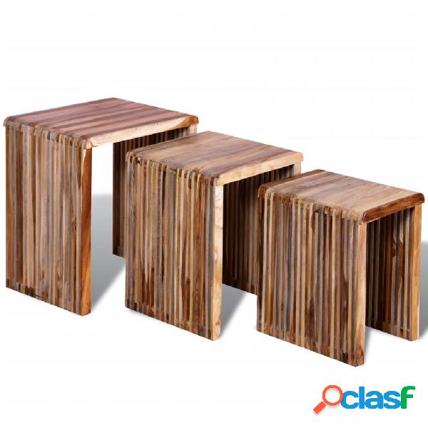vidaXL Tavolini Impilabili Set 3 pz in Legno di Recupero di