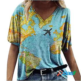 womens short sleeve tops vintage graphic tees world map