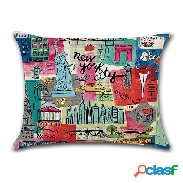 1 PC Creative Cartoon Graffiti City View Linen Cushion Cover