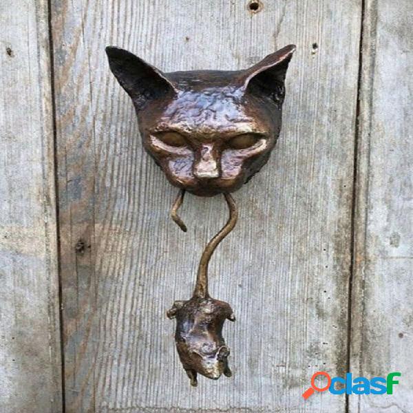 1 PZ Nobile Gatto E Topo Batacchio Porta Scultura In Ghisa