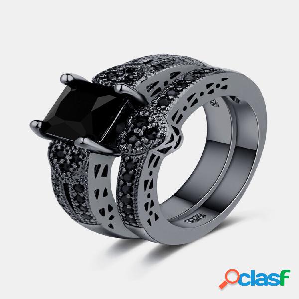 2 pezzi / set Classic Black Anello di fidanzamento con