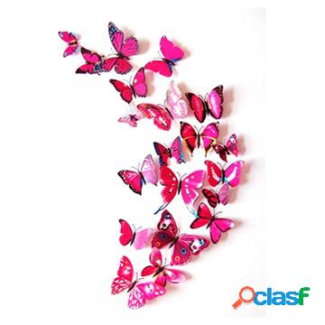 3D Decorative DIY Butterflies Wall Sticker Set - Pink