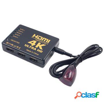 5-in-1 4K Ultra HD HDMI Switcher con Telecomando - Nero