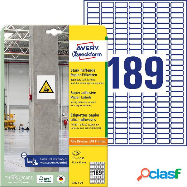 Avery-Zweckform L7871-20 Etichette 25.4 x 10 mm Carta Bianco