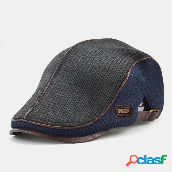 Banggood Design Men Knit Leather Patchwork Color Casual