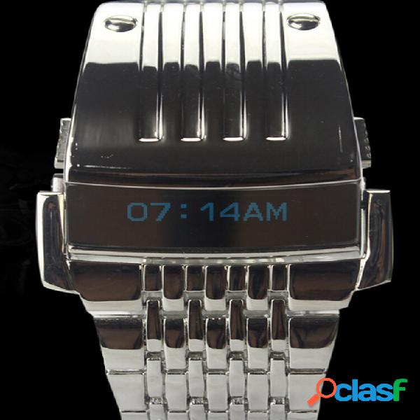 Binary Blue LED Display Men Business Watch Stainless Steel