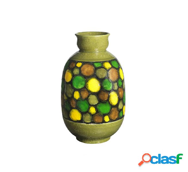 Bitossi Ceramiche Vaso verde con cerchi su banda nera